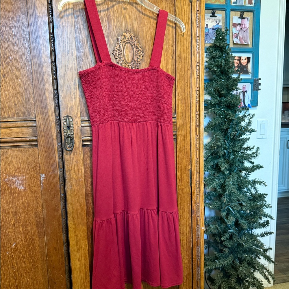 LOFT Burgundy Smocked Dress - Picture 3 of 8